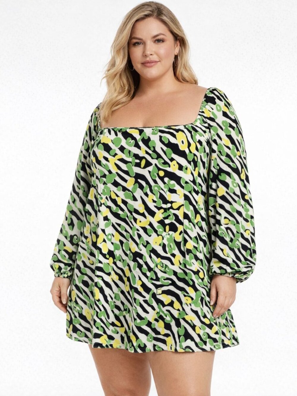 ASOS DESIGN Curve flared sleeve mini tea dress in abstract zebra print Size 18